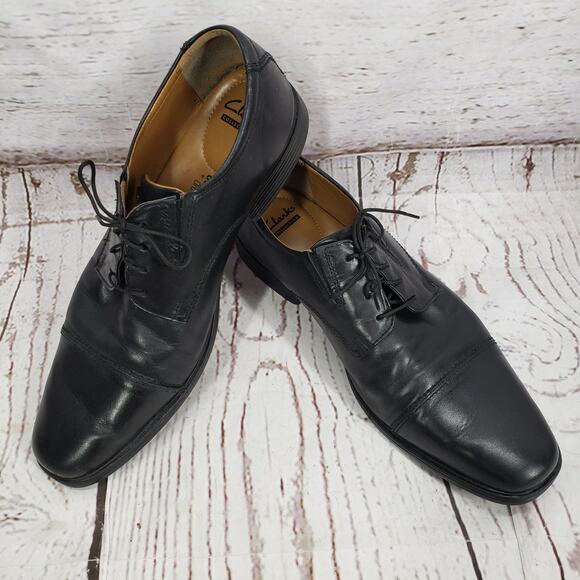 Clarks Collection Men's Black Leather Soft Cushion Oxford Shoes Size 11 - Picture 1 of 12